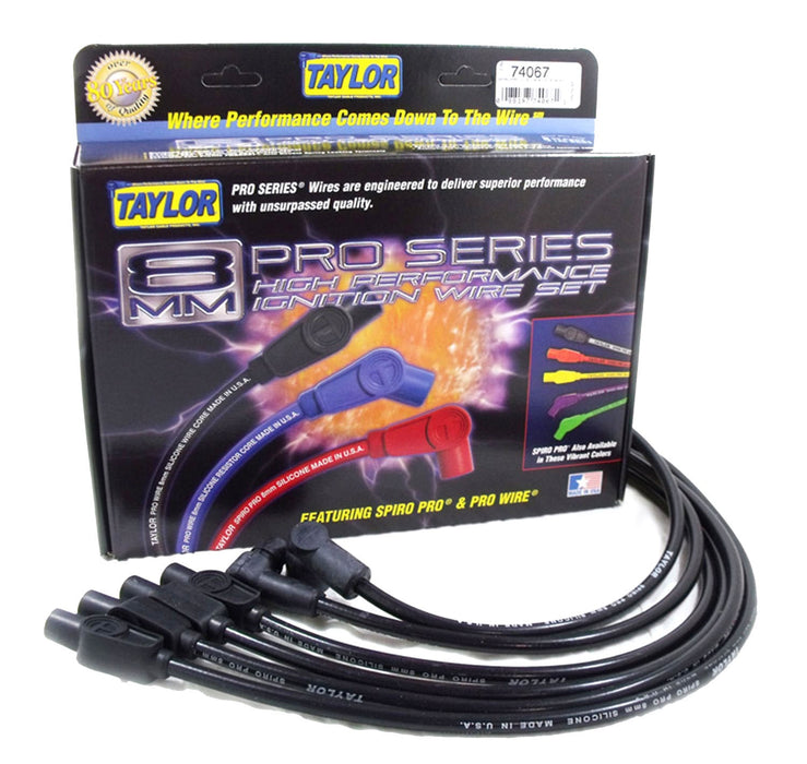 Taylor Cable 74067 8mm Spiro-Pro Ignition Wire Set; Black; Stock; 11.75 in.; 180 Deg. Plug Boot; - Truck Part Superstore