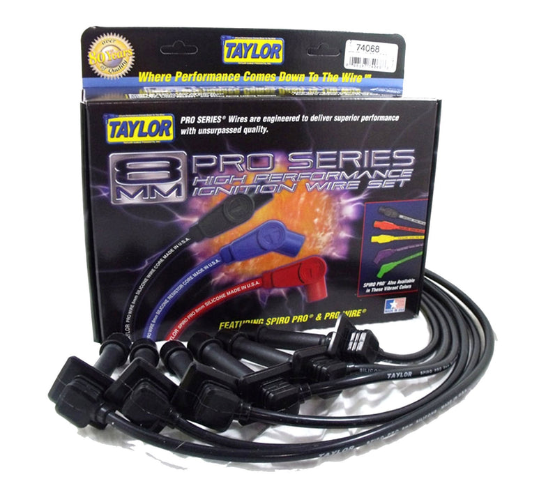 Taylor Cable 74068 8mm Spiro-Pro Ignition Wire Set; Black; Stock; 9.5 in.; OE Spark Plug Boot; - Truck Part Superstore