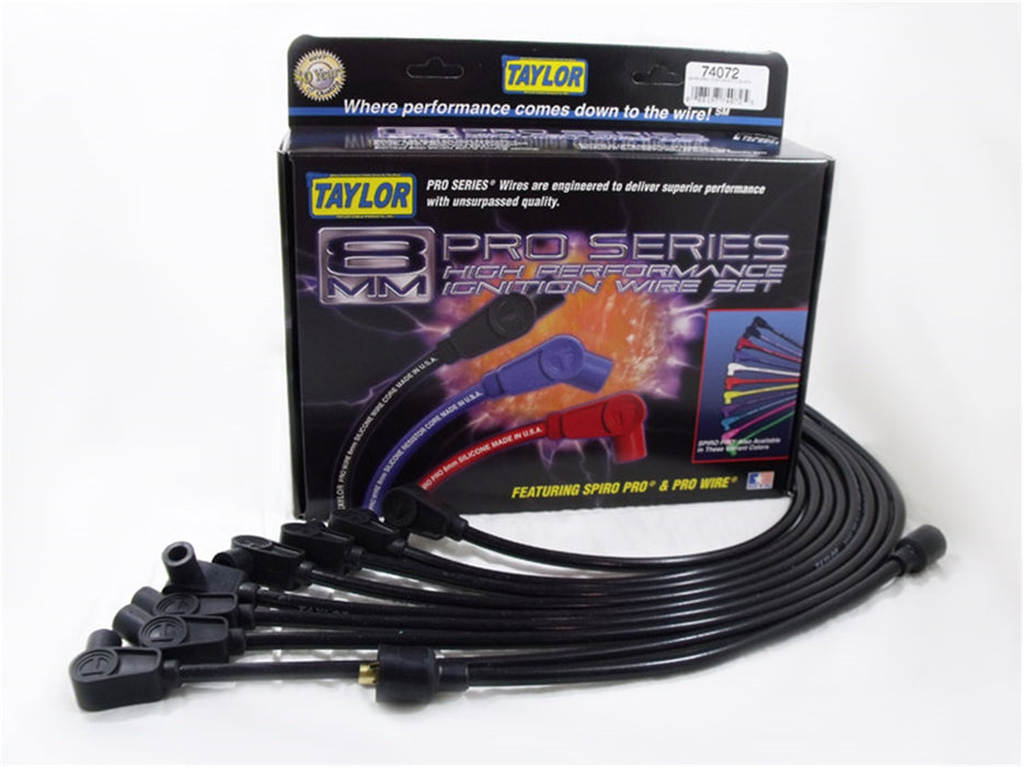 Taylor Cable 74072 8mm Spiro-Pro Ignition Wire Set; Spiro-Wound; Custom Fit; 90/135 deg.; Black; - Truck Part Superstore