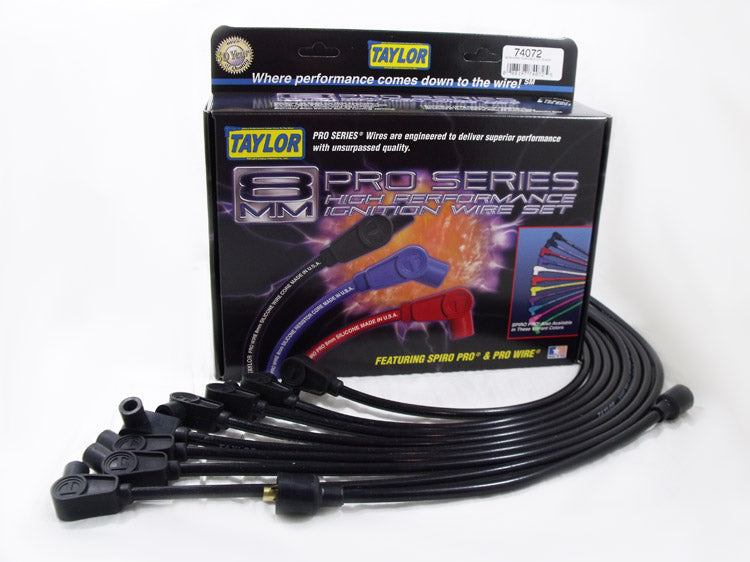 Taylor Cable 74072 8mm Spiro-Pro Ignition Wire Set; Spiro-Wound; Custom Fit; 90/135 deg.; Black; - Truck Part Superstore
