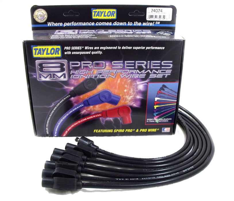 Taylor Cable 74074 8mm Spiro-Pro Ignition Wire Set; Black; Stock; 11.75 in.; 180 Deg. Plug Boot; - Truck Part Superstore