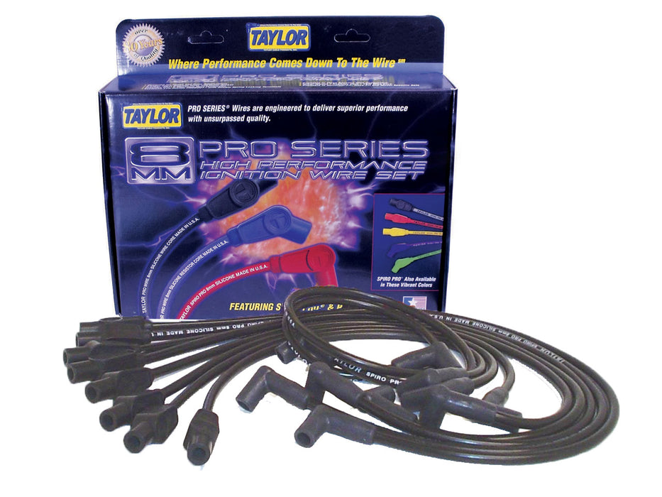 Taylor Cable 74076 8mm Spiro-Pro Ignition Wire Set; Spiro-Wound; Custom Fit; 180 deg. Black; - Truck Part Superstore