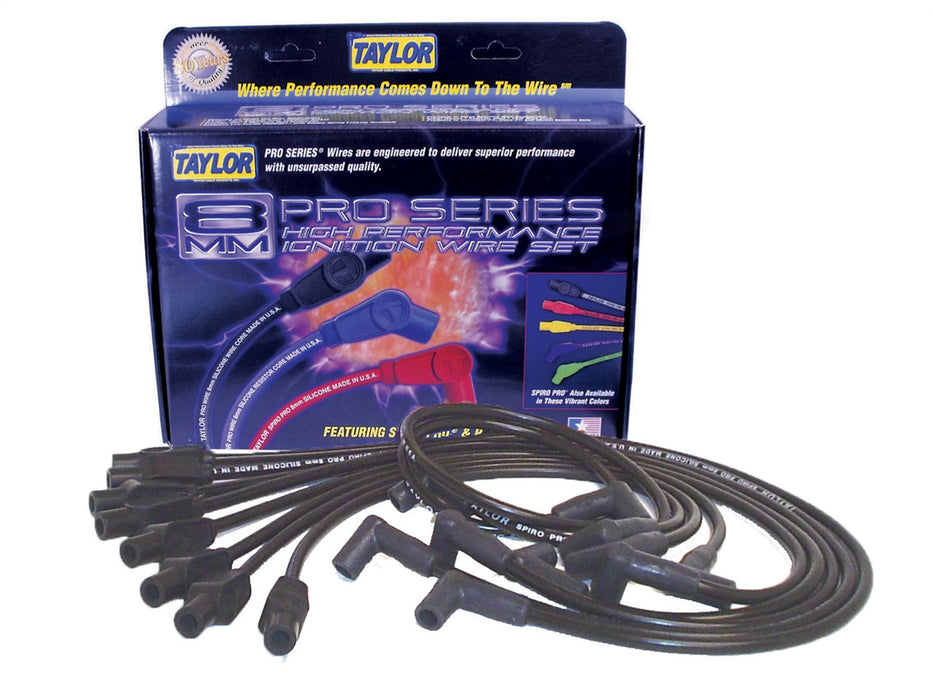 Taylor Cable 74076 8mm Spiro-Pro Ignition Wire Set; Spiro-Wound; Custom Fit; 180 deg. Black; - Truck Part Superstore