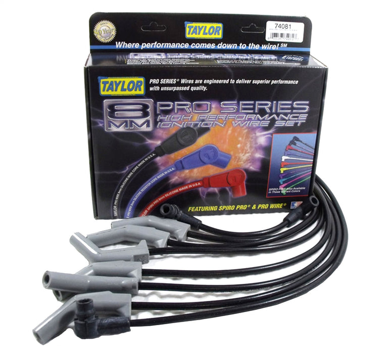 Taylor Cable 74081 8mm Spiro-Pro Ignition Wire Set; Black; Stock; 9.5 in.; OE Spark Plug Boot; - Truck Part Superstore