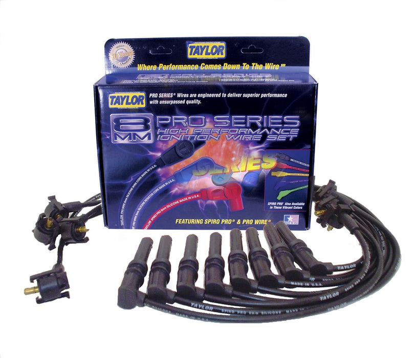 Taylor Cable 74084 8mm Spiro-Pro Ignition Wire Set; Black; Stock; 9.5 in.; OE Spark Plug Boot; - Truck Part Superstore