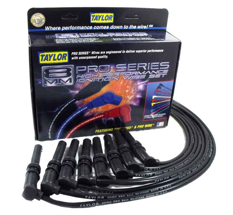 Taylor Cable 74085 8mm Spiro-Pro Ignition Wire Set; Black; Stock; 9.5 in.; OE Spark Plug Boot; - Truck Part Superstore