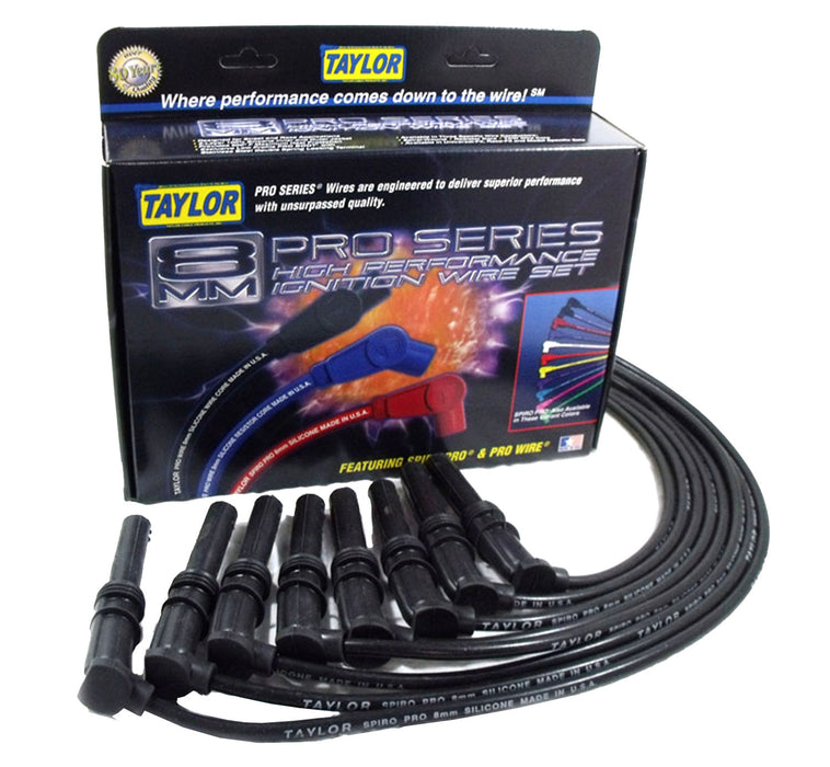 Taylor Cable 74085 8mm Spiro-Pro Ignition Wire Set; Black; Stock; 9.5 in.; OE Spark Plug Boot; - Truck Part Superstore