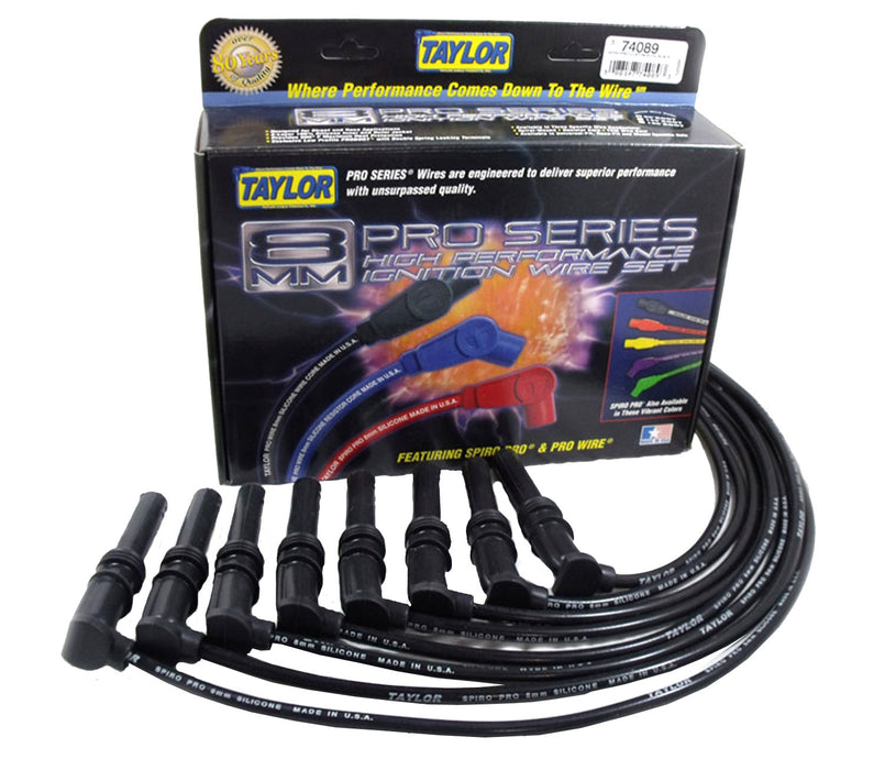 Taylor Cable 74089 8mm Spiro-Pro Ignition Wire Set; Black; Stock; 9.5 in.; OE Spark Plug Boot; - Truck Part Superstore