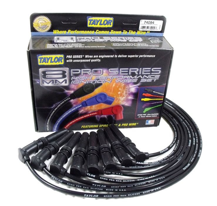 Taylor Cable 74094 8mm Spiro-Pro Ignition Wire Set; Black; Stock; 9.5 in.; OE Spark Plug Boot; - Truck Part Superstore