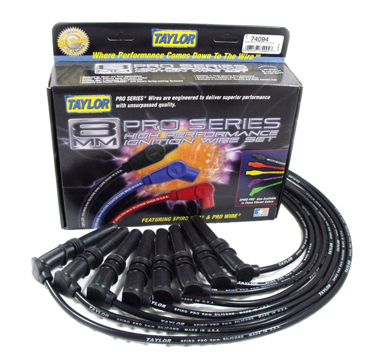 Taylor Cable 74094 8mm Spiro-Pro Ignition Wire Set; Black; Stock; 9.5 in.; OE Spark Plug Boot; - Truck Part Superstore