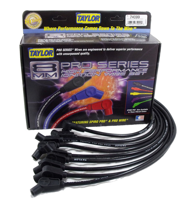 Taylor Cable 74099 8mm Spiro-Pro Ignition Wire Set; Spiro-Wound; Custom Fit; 135 deg. Black; - Truck Part Superstore