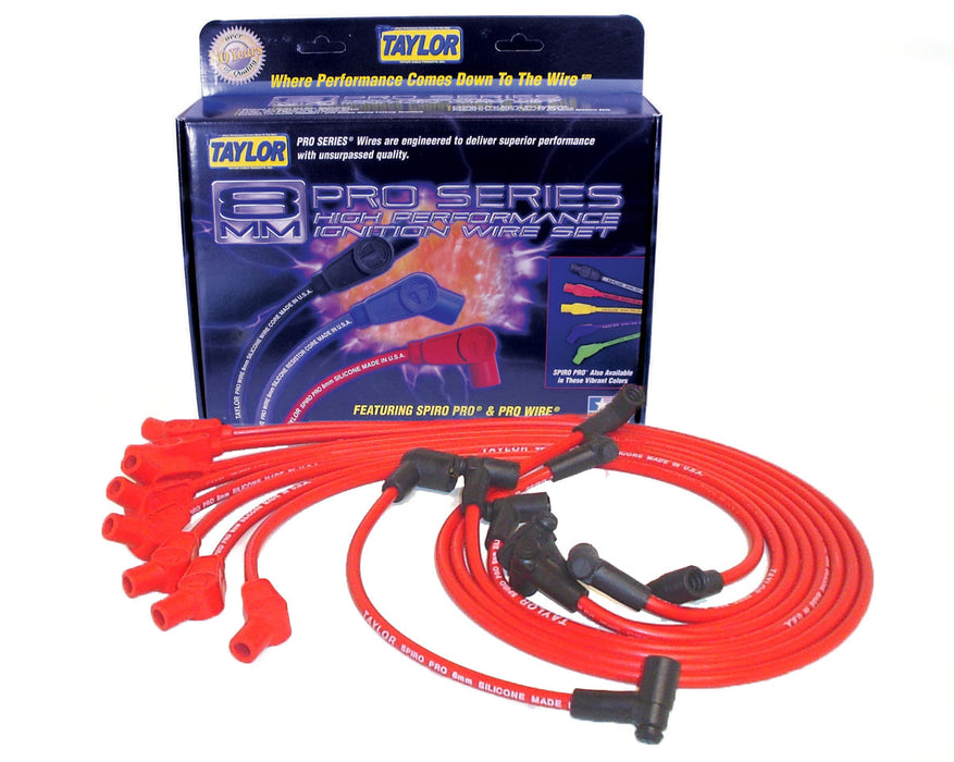 Taylor Cable 74204 8mm Spiro-Pro Ignition Wire Set; Spiro-Wound; Custom Fit; 135 deg.; w/HEI; Red; - Truck Part Superstore