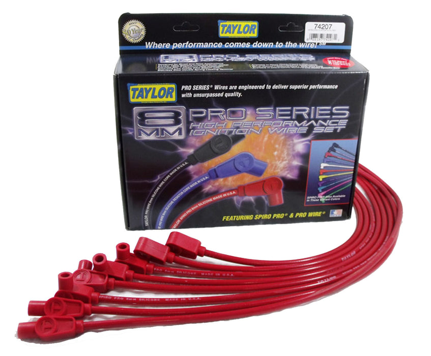 Taylor Cable 74207 8mm Spiro-Pro Ignition Wire Set; Spiro-Wound; Custom Fit; 90/180 deg.; Red; - Truck Part Superstore