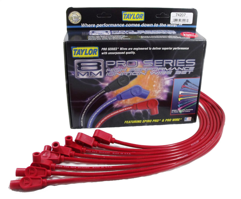 Taylor Cable 74207 8mm Spiro-Pro Ignition Wire Set; Spiro-Wound; Custom Fit; 90/180 deg.; Red; - Truck Part Superstore