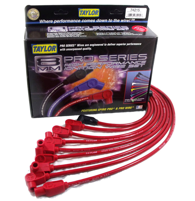 Taylor Cable 74215 8mm Spiro-Pro Ignition Wire Set; Spiro-Wound; Custom Fit; 90/180 deg.; Red; - Truck Part Superstore