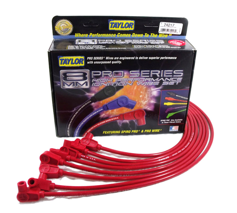 Taylor Cable 74217 8mm Spiro-Pro Ignition Wire Set; Spiro-Wound; Custom Fit; 90 deg.; Red; - Truck Part Superstore