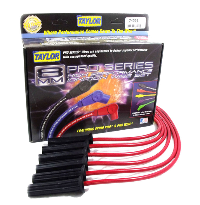 Taylor Cable 74223 8mm Spiro-Pro Ignition Wire Set; Red; Stock; 11.75 in.; 180 Deg. Plug Boot; - Truck Part Superstore