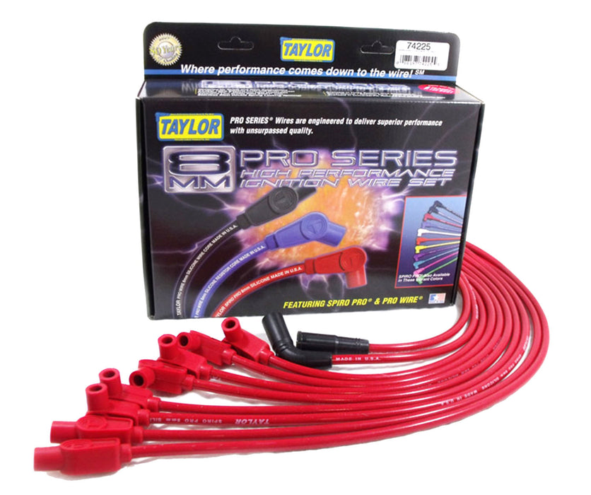 Taylor Cable 74225 8mm Spiro-Pro Ignition Wire Set; Spiro-Wound; Custom Fit; 90/180 deg.; Red; - Truck Part Superstore