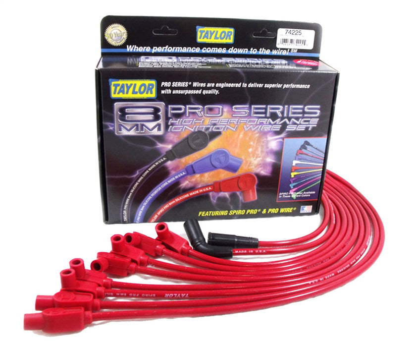 Taylor Cable 74225 8mm Spiro-Pro Ignition Wire Set; Spiro-Wound; Custom Fit; 90/180 deg.; Red; - Truck Part Superstore