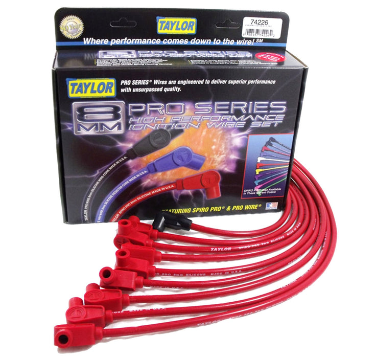 Taylor Cable 74226 8mm Spiro-Pro Ignition Wire Set; Spiro-Wound; Custom Fit; 90 deg.; Red; - Truck Part Superstore