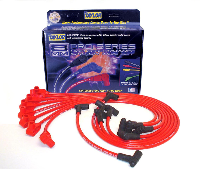 Taylor Cable 74228 8mm Spiro-Pro Ignition Wire Set; Spiro-Wound; Custom Fit; 90 deg.; Red; - Truck Part Superstore