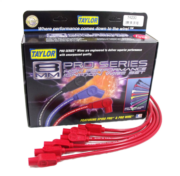Taylor Cable 74230 8mm Spiro-Pro Ignition Wire Set; Red; Stock; 11.75 in.; 180 Deg. Plug Boot; - Truck Part Superstore