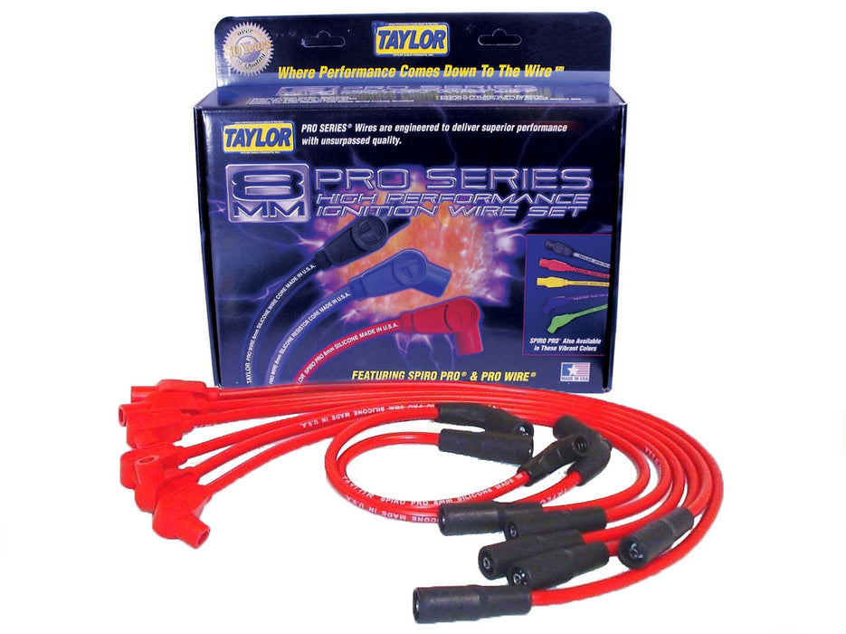 Taylor Cable 74235 8mm Spiro-Pro Ignition Wire Set; Spiro-Wound; Custom Fit; 90/180 deg.; Red; - Truck Part Superstore