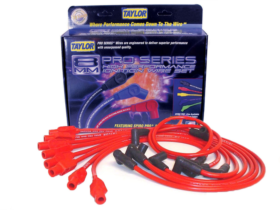 Taylor Cable 74237 8mm Spiro-Pro Ignition Wire Set; Red; Stock; 11.75 in.; 180 Deg. Plug Boot; - Truck Part Superstore