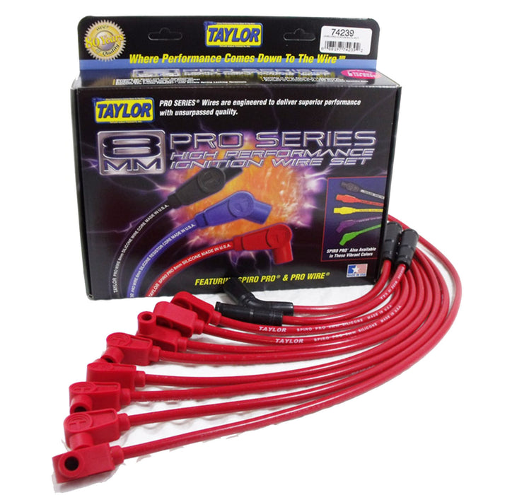 Taylor Cable 74239 8mm Spiro-Pro Ignition Wire Set; Spiro-Wound; Custom Fit; 90 deg.; Red; - Truck Part Superstore