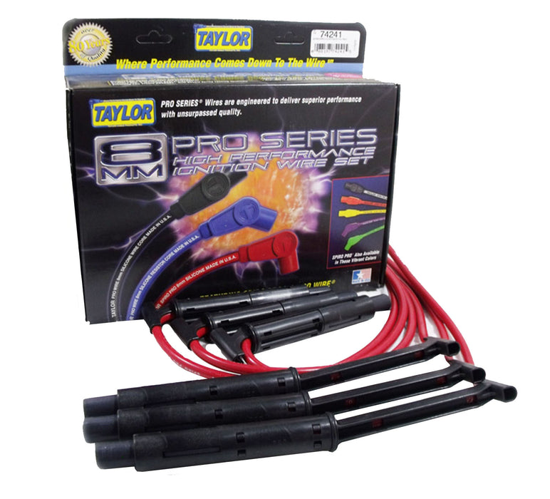 Taylor Cable 74241 8mm Spiro-Pro Ignition Wire Set; Red; Stock; 9.5 in.; OE Spark Plug Boot; - Truck Part Superstore