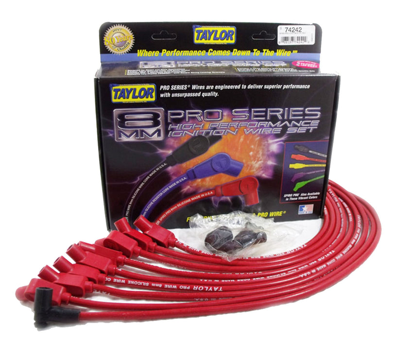 Taylor Cable 74242 8mm Spiro-Pro Ignition Wire Set; Red; Stock; 9.5 in.; OE Spark Plug Boot; - Truck Part Superstore