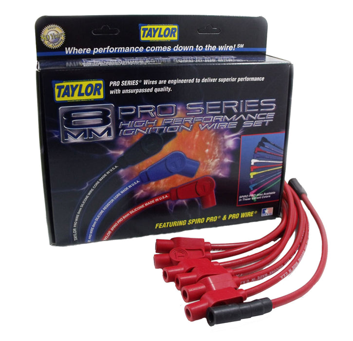 Taylor Cable 74248 8mm Spiro-Pro Ignition Wire Set; Red; Stock; 11.75 in.; 180 Deg. Plug Boot; - Truck Part Superstore