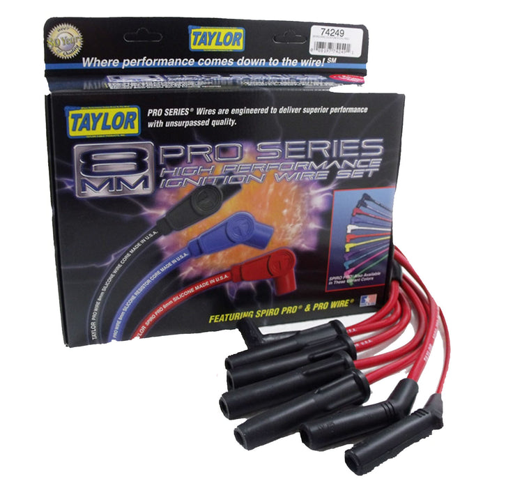Taylor Cable 74249 8mm Spiro-Pro Ignition Wire Set; Spiro-Wound; Custom Fit; 180/135 deg.; Red; - Truck Part Superstore