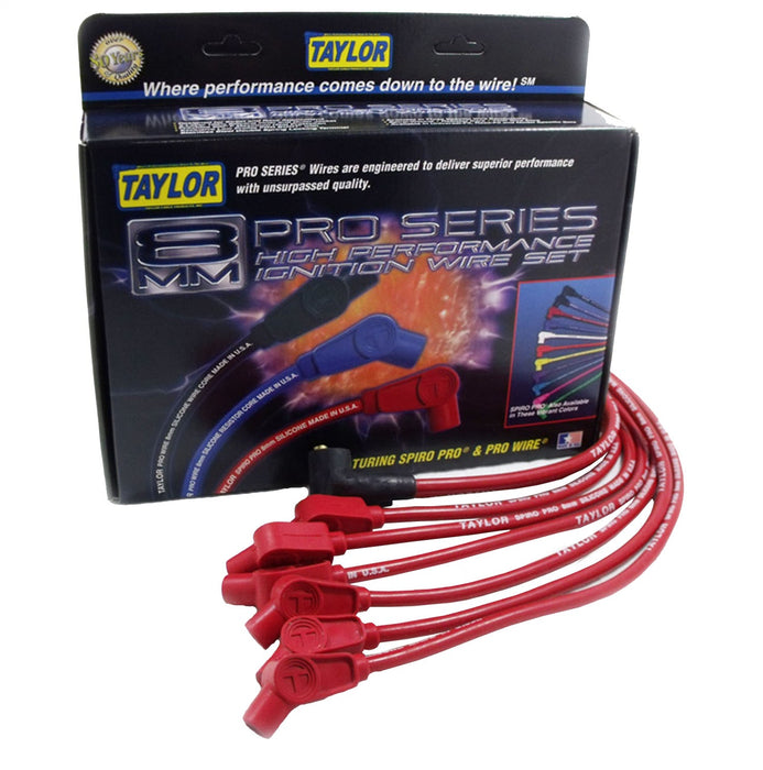 Taylor Cable 74250 8mm Spiro-Pro Ignition Wire Set; Spiro-Wound; Custom Fit; 135 deg.; Red; - Truck Part Superstore