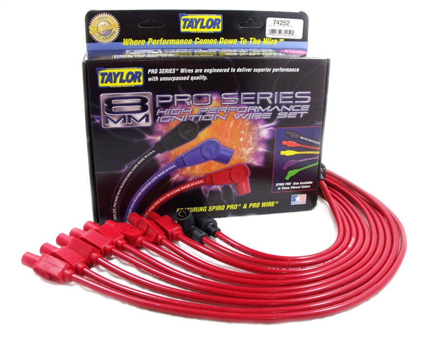 Taylor Cable 74252 8mm Spiro-Pro Ignition Wire Set; Red; Stock; 11.75 in.; 180 Deg. Plug Boot; - Truck Part Superstore