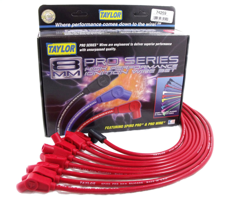 Taylor Cable 74259 8mm Spiro-Pro Ignition Wire Set; Spiro-Wound; Custom Fit; 135 deg.; Red; - Truck Part Superstore