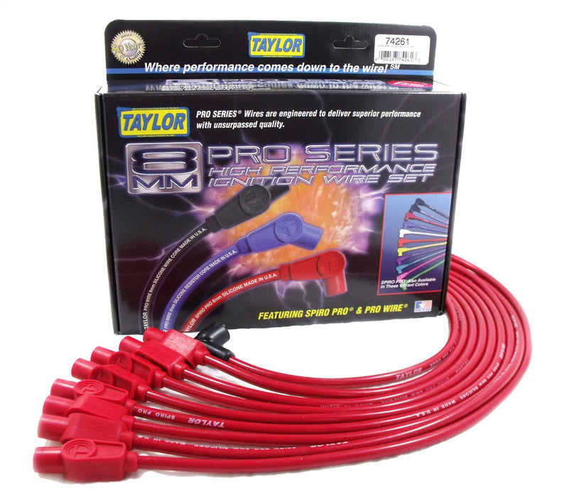 Taylor Cable 74261 8mm Spiro-Pro Ignition Wire Set; Red; Stock; 11.75 in.; 180 Deg. Plug Boot; - Truck Part Superstore