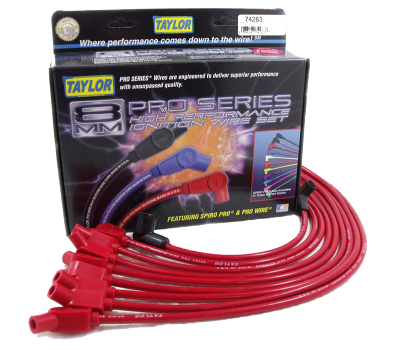 Taylor Cable 74263 8mm Spiro-Pro Ignition Wire Set; Spiro-Wound; Custom Fit; 135 deg.; Red; - Truck Part Superstore