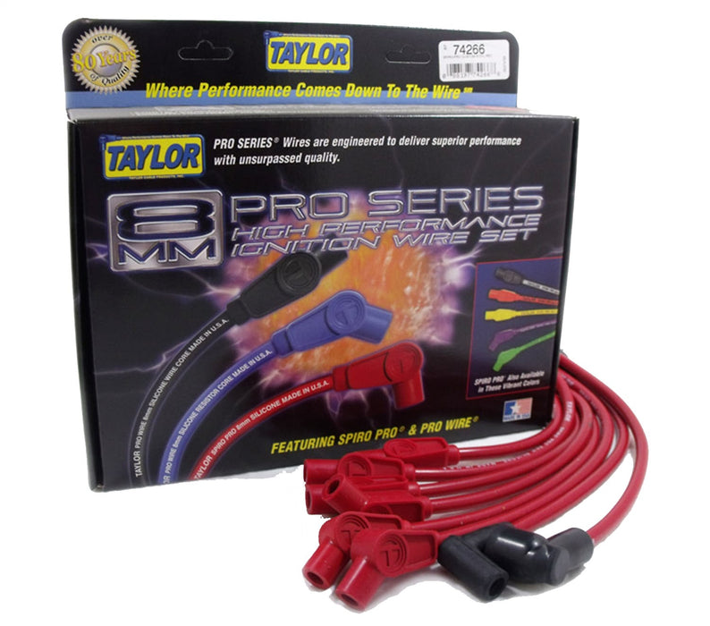 Taylor Cable 74266 8mm Spiro-Pro Ignition Wire Set; Spiro-Wound; Custom Fit; 180/135 deg.; Red; - Truck Part Superstore