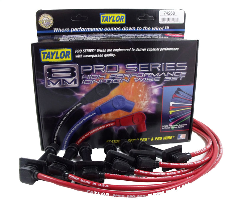 Taylor Cable 74268 8mm Spiro-Pro Ignition Wire Set; Red; Stock; 9.5 in.; OE Spark Plug Boot; - Truck Part Superstore