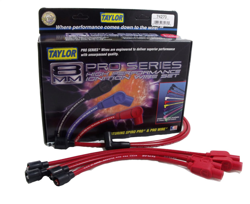 Taylor Cable 74270 8mm Spiro-Pro Ignition Wire Set; Red; Stock; 11.75 in.; 180 Deg. Plug Boot; - Truck Part Superstore