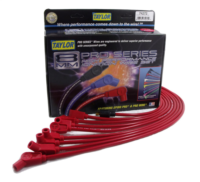 Taylor Cable 74272 8mm Spiro-Pro Ignition Wire Set; Spiro-Wound; Custom Fit; 90/135 deg.; Red; - Truck Part Superstore