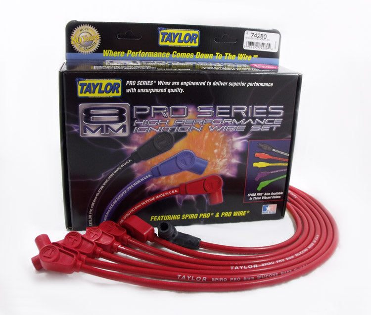 Taylor Cable 74280 8mm Spiro-Pro Ignition Wire Set; Spiro-Wound; Custom Fit; 135 deg.; Red; - Truck Part Superstore