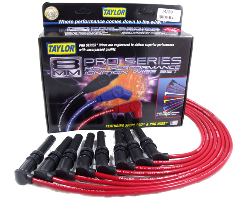 Taylor Cable 74289 8mm Spiro-Pro Ignition Wire Set; Red; Stock; 9.5 in.; OE Spark Plug Boot; - Truck Part Superstore