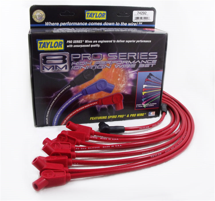 Taylor Cable 74292 8mm Spiro-Pro Ignition Wire Set; Spiro-Wound; Custom Fit; 135 deg.; Red; - Truck Part Superstore