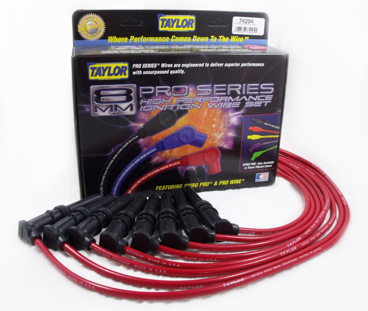 Taylor Cable 74294 8mm Spiro-Pro Ignition Wire Set; Red; Stock; 9.5 in.; OE Spark Plug Boot; - Truck Part Superstore