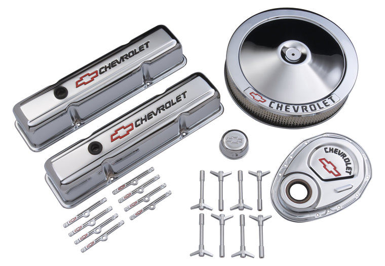 Proform 141-900 Engine Dress-Up Kit; Chrome w/Red Chevy Logo; Fits SB Block Chevy Engines - Truck Part Superstore