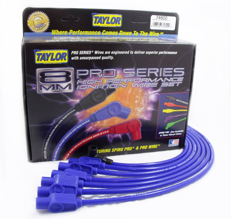 Taylor Cable 74600 8mm Spiro-Pro Ignition Wire Set; Blue; Stock; 11.75 in.; 180 Deg. Plug Boot; - Truck Part Superstore