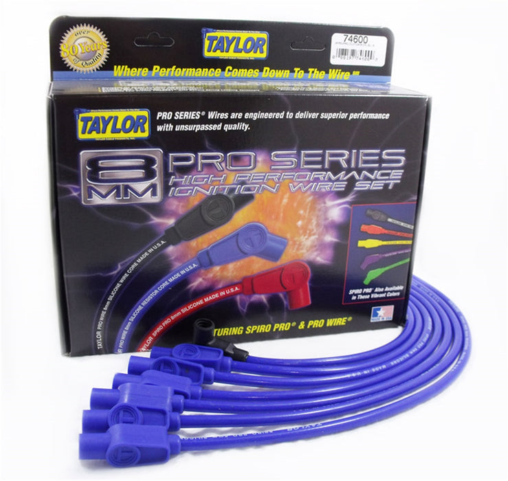 Taylor Cable 74600 8mm Spiro-Pro Ignition Wire Set; Blue; Stock; 11.75 in.; 180 Deg. Plug Boot; - Truck Part Superstore