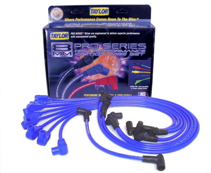Taylor Cable 74602 8mm Spiro-Pro Ignition Wire Set; Spiro-Wound; Custom Fit; 90 deg.; Blue; - Truck Part Superstore